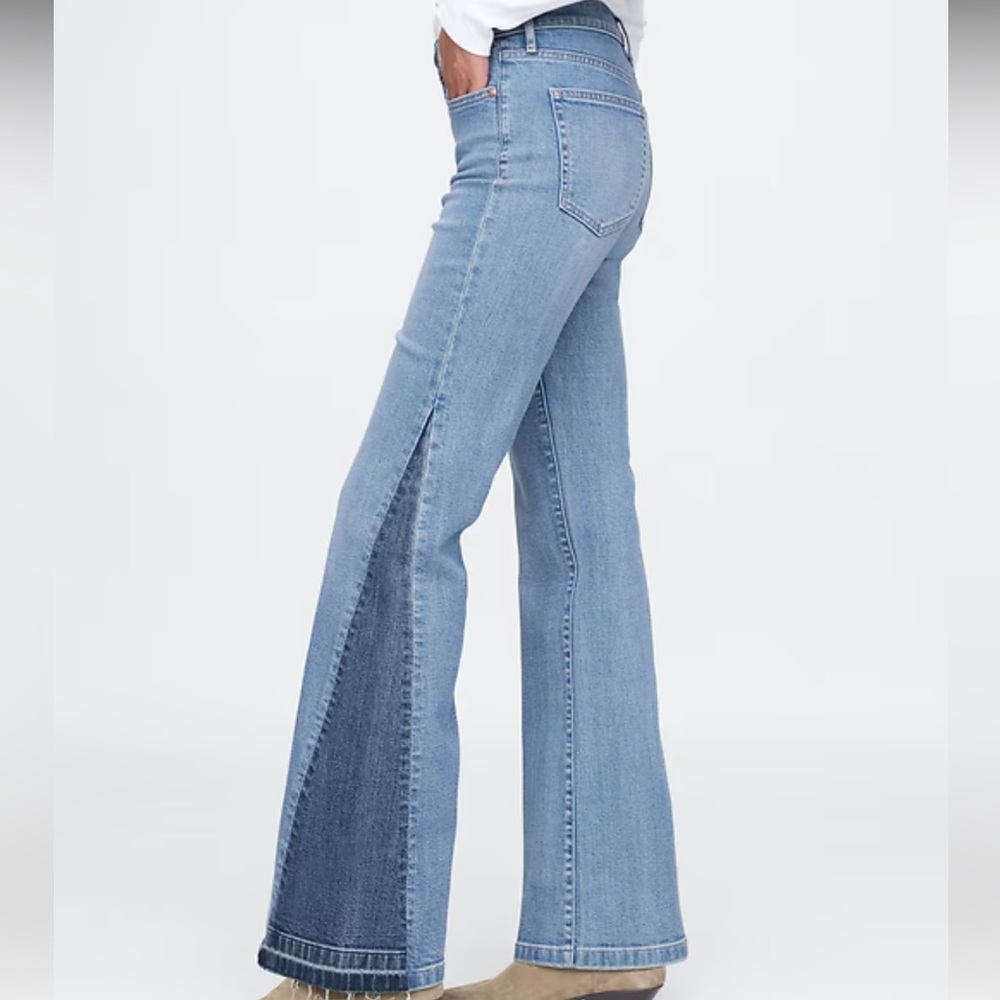 GAP High Rise Patched '70s Flare Jeans 32T - Picture 3 of 7